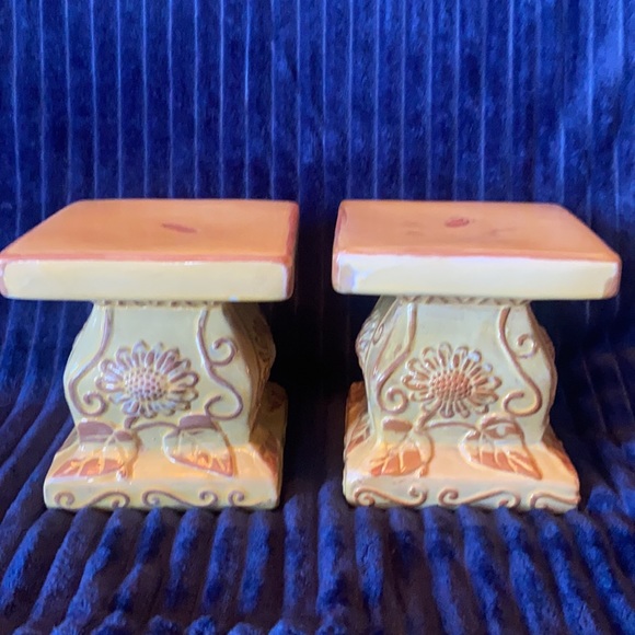 Rustic Sunflower Ceramic/Terra Cotta Candle Pillars-set of 2 - Picture 6 of 11